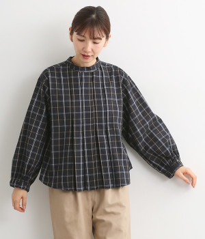 ヘリンボーンチェックプルオーバー(ネイビー-L)