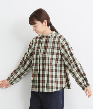 ヘリンボーンチェックプルオーバー(ブラウン-L)