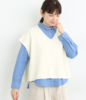 Vネック桂編みニットベスト(オフホワイト-ONESIZE)