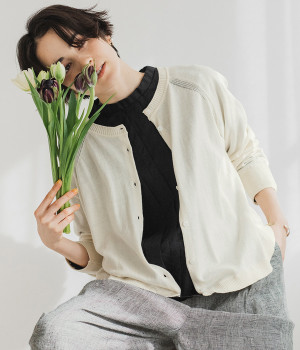 コットンシルクニットカーディガン(オフホワイト-ONESIZE)