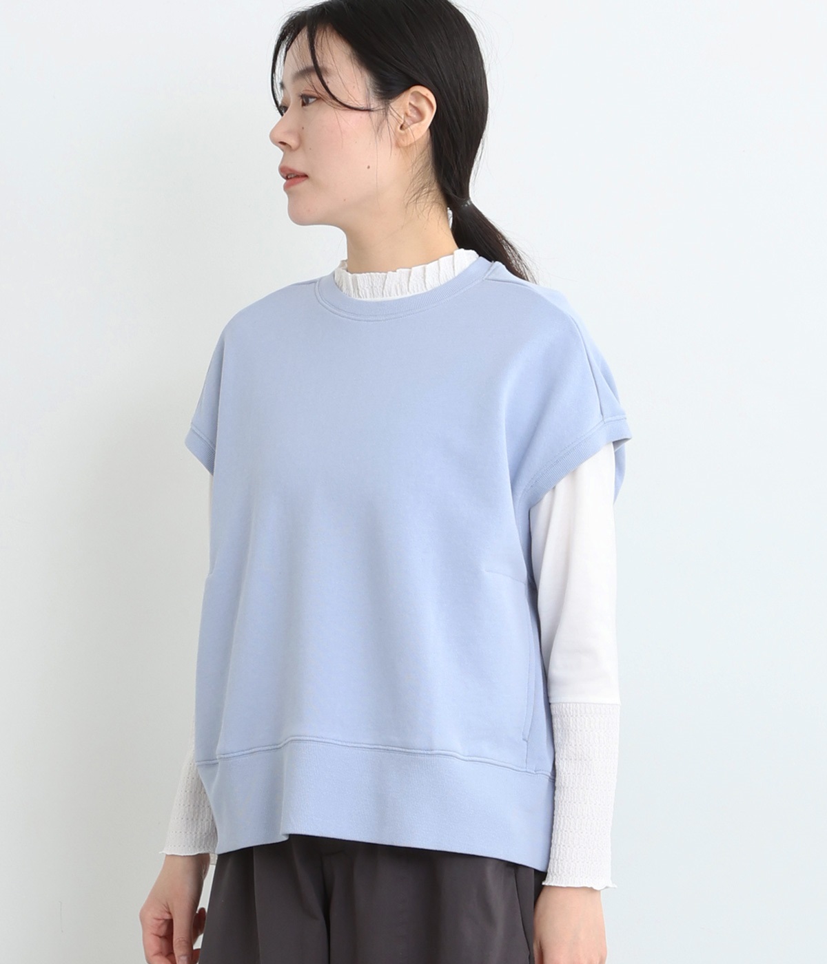 コットン裏毛ベスト(ライトブルー-M)