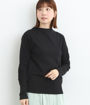 接結天竺ボトルネックプルオーバー(ブラック-L)