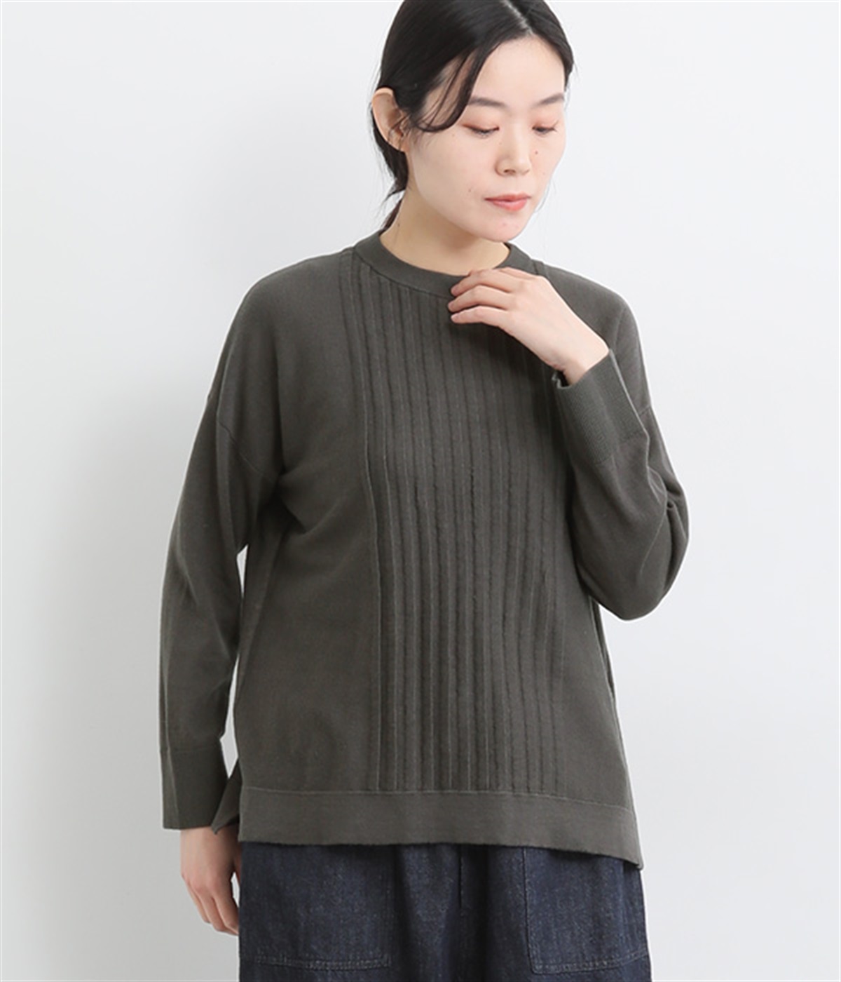 フロントタックニットプルオーバー(チャコール-M)