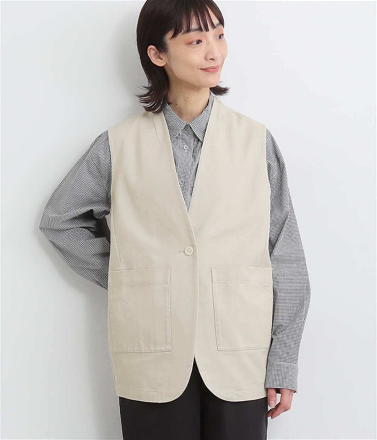 コットンツイルベスト(アイボリー-M)