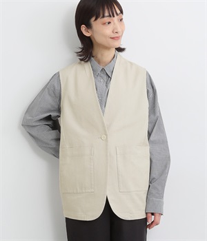 コットンツイルベスト(アイボリー-M)