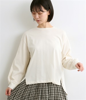 ハイツイストコットンカフスリーブプルオーバー(オフホワイト-L)
