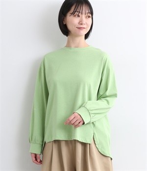 ハイツイストコットンカフスリーブプルオーバー(グリーン-L)