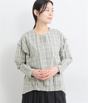 ヘムギャザーシャツ(グレー-L)