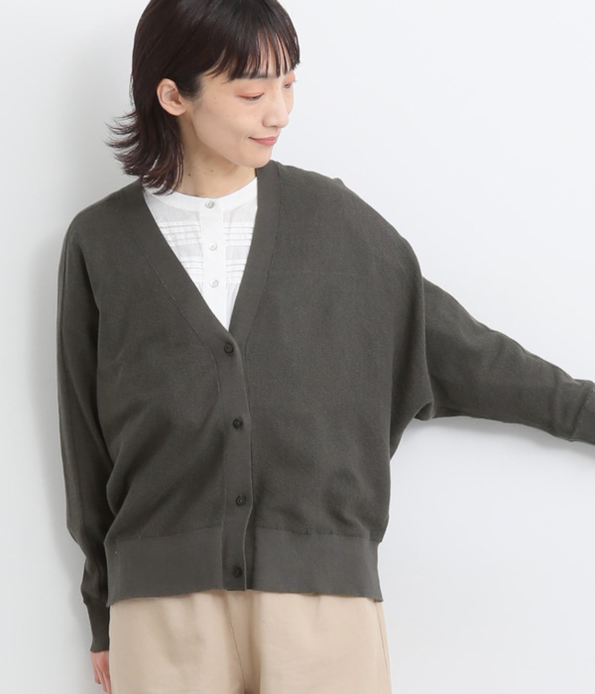 リネンMIXニットカーディガン(チャコール-ONESIZE)