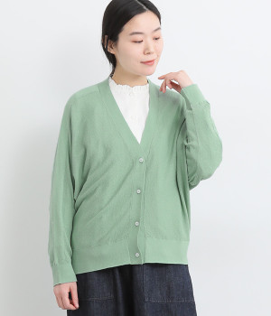 リネンMIXニットカーディガン(グリーン-ONESIZE)