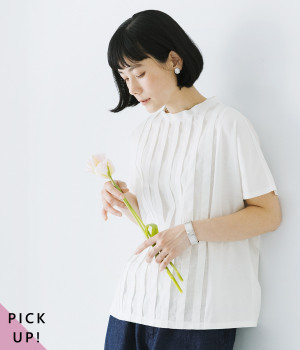 布帛切替タックTシャツ(オフホワイト-L)