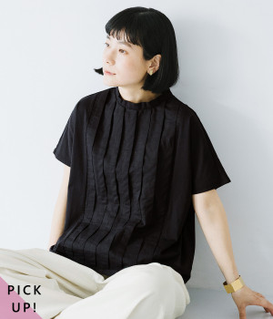 布帛切替タックTシャツ(ブラック-M)