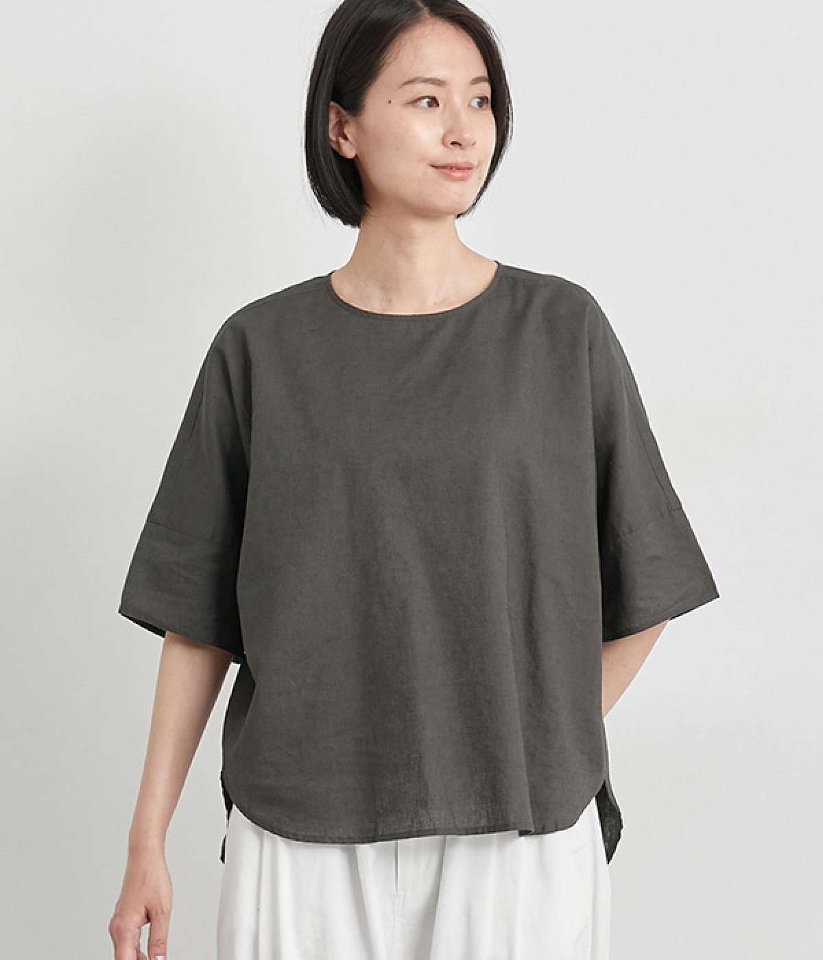 リネンコットンプルオーバー(チャコール-M)