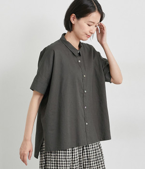 リネンコットンボックスシャツ(チャコール-ONESIZE)