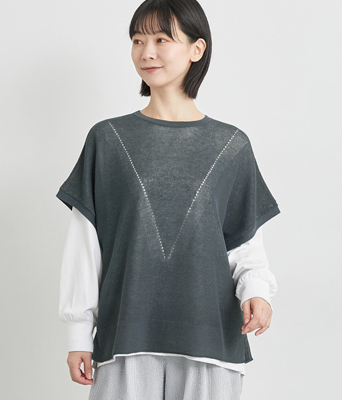 リネンMIXニットベスト(チャコール-ONESIZE)