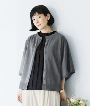 リネンMIXニットカーディガン(チャコール-ONESIZE)