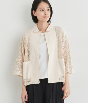 コットンレースカーディガン(キナリ-M)