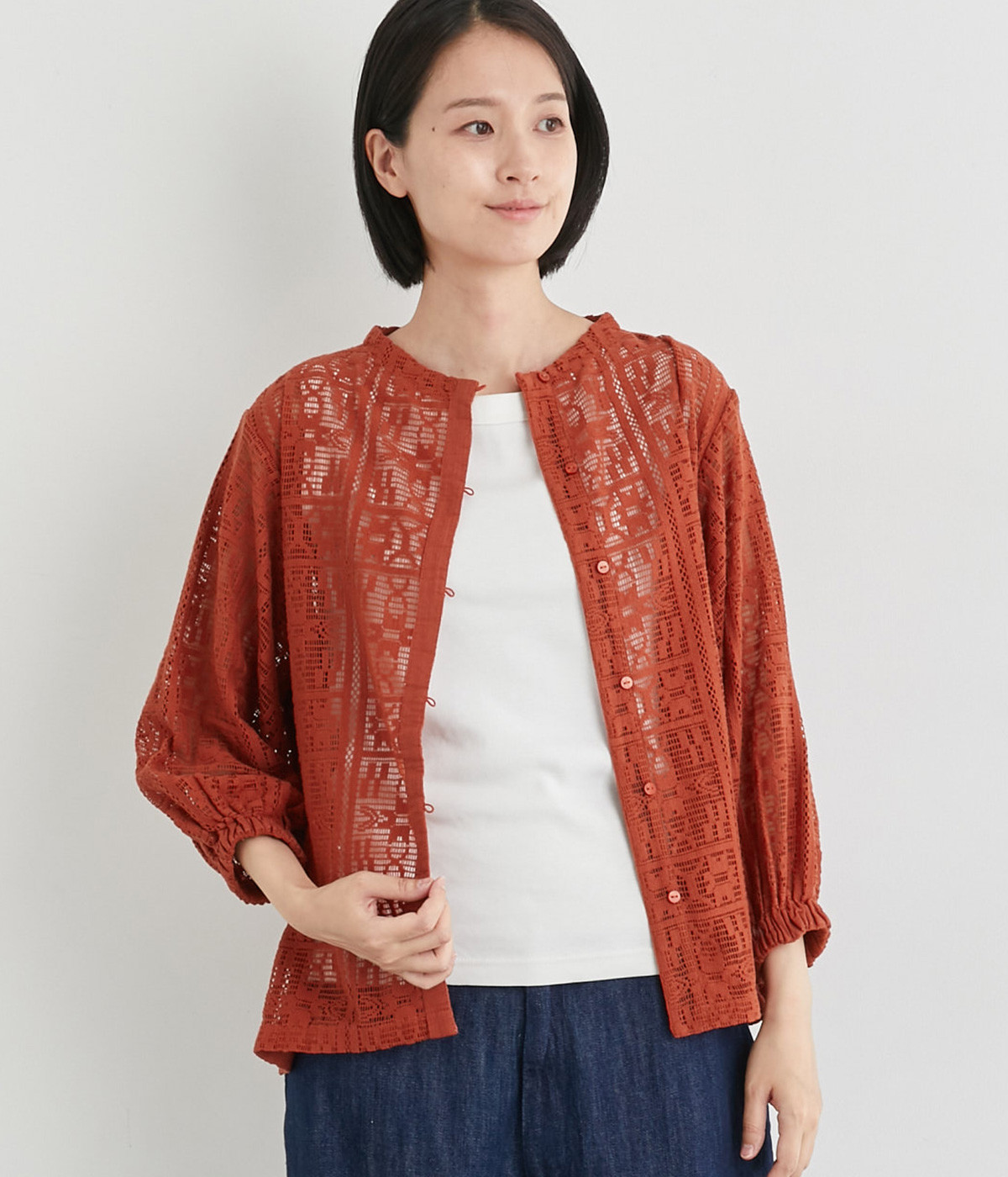 コットンレース2wayプルオーバー(オレンジ-M)