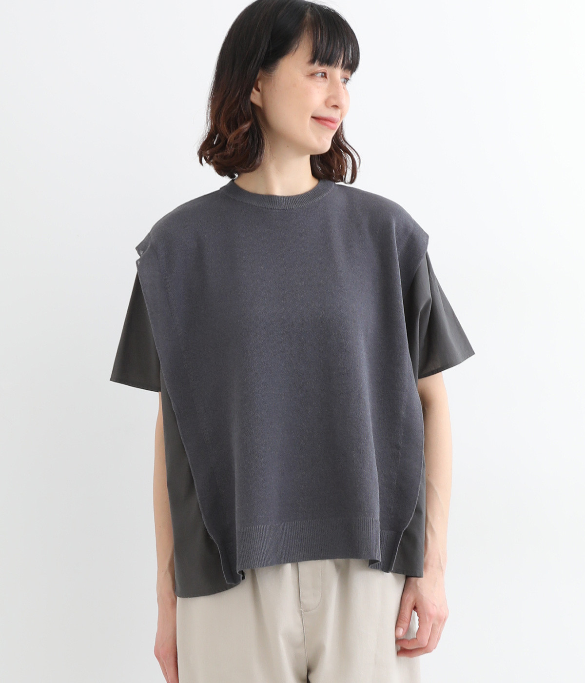サイドフハクニットプルオーバー(チャコール-L)