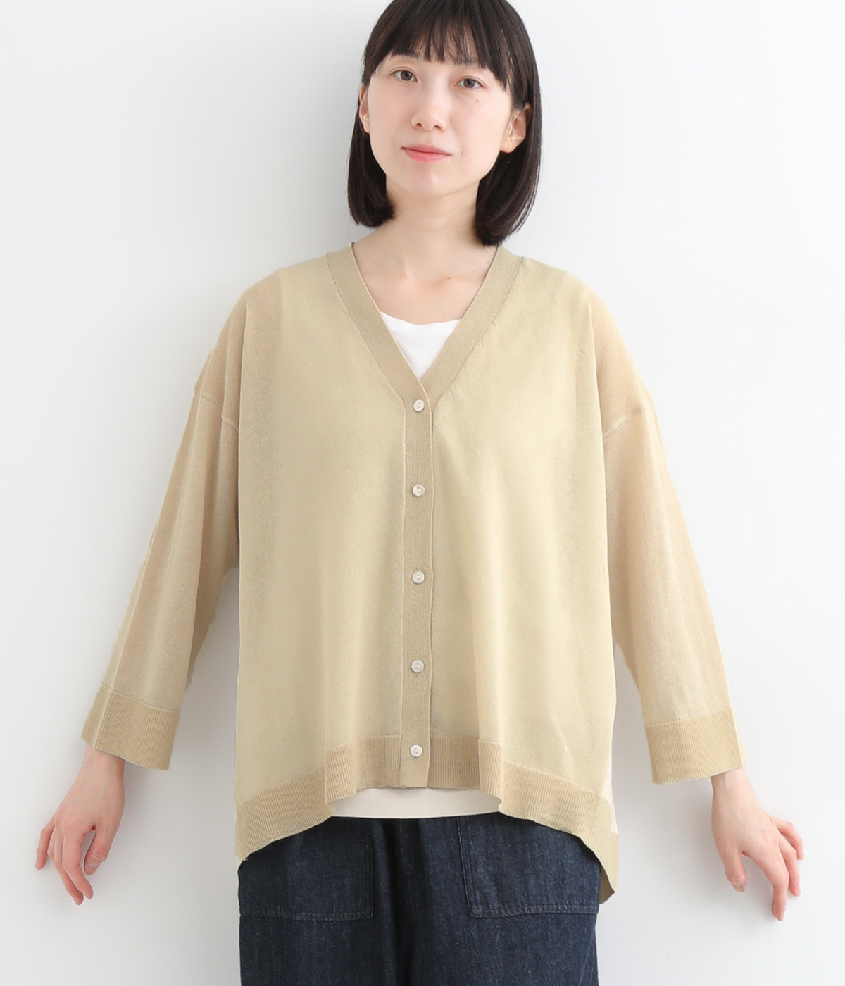 バックフレアカーディガン(ベージュ-M)