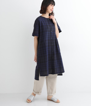 先染めチェックリップルチュニック