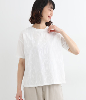 フロントフハク刺繍Tシャツ(オフホワイト-L)
