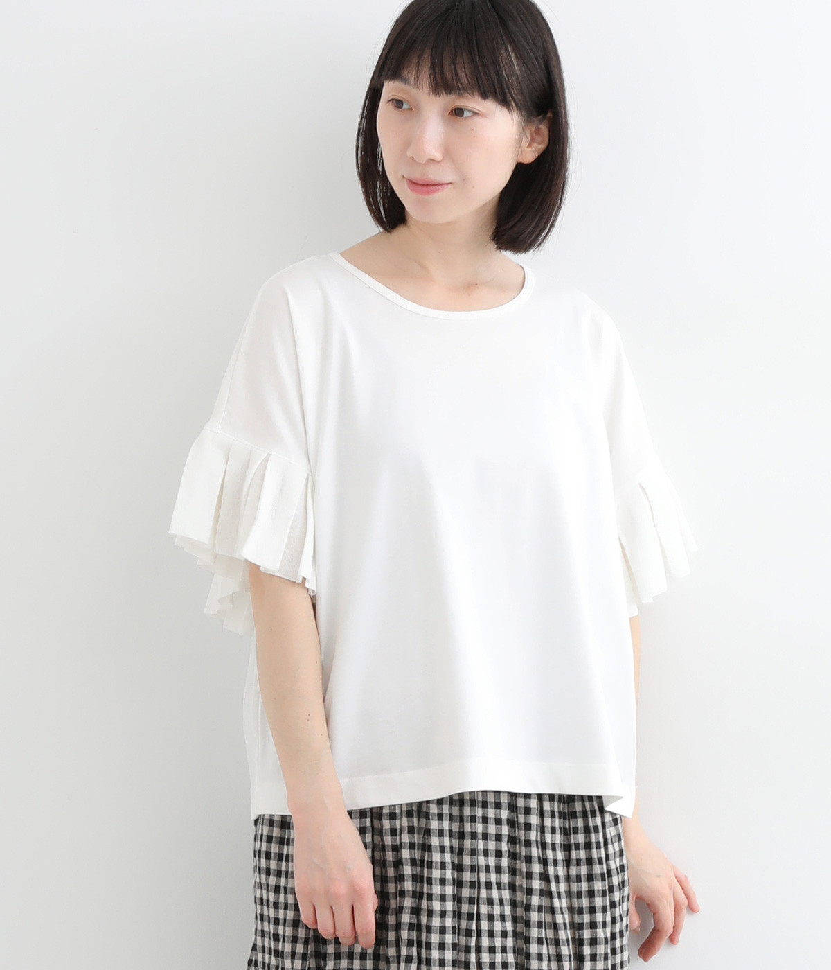 ニットスリーブTシャツ(オフホワイト-ONESIZE)