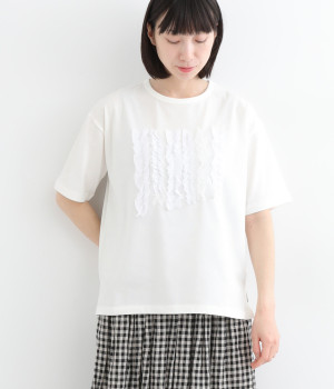 フロントフリルTシャツ(オフホワイト-L)