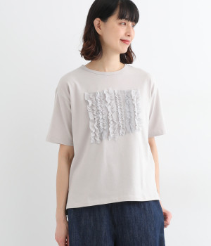 フロントフリルTシャツ(グレー-L)
