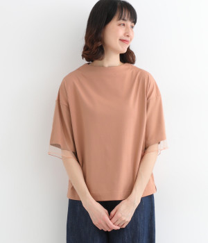 チュールスリーブボトルネックTシャツ