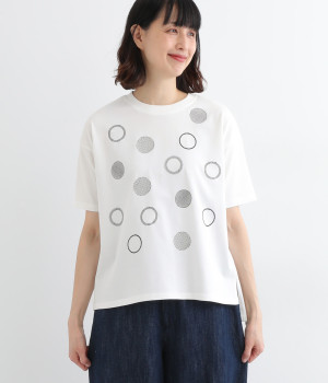 ドット刺繍Tシャツ(オフホワイト-L)