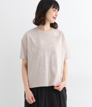 ドット刺繍Tシャツ(ライトグレー-L)