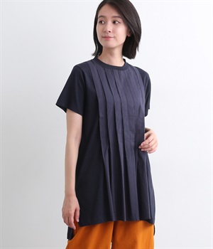 コットンブレンドプレーディング天竺フロントタックプルオーバー(ネイビー-L)