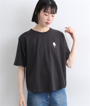 コットン天竺ワンポイント刺繍Tシャツ(チャコール/ゴースト-L)