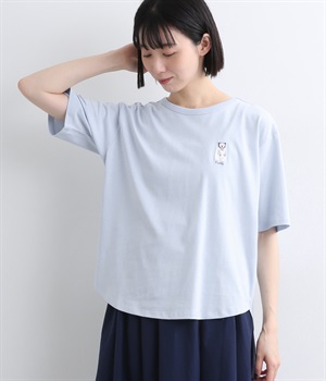 コットン天竺ワンポイント刺繍Tシャツ(ライトブルー/シロクマ-L)
