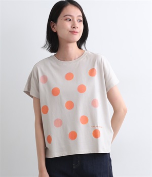 コットン天竺ドットプリント刺繍Tシャツ