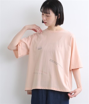 コットン天竺ランダムロゴTシャツ(ピンク-L)