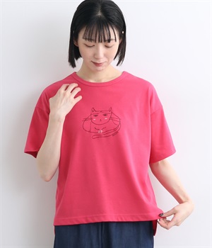 コットンブレンド天竺ハチワレネコTシャツ(ピンク-L)
