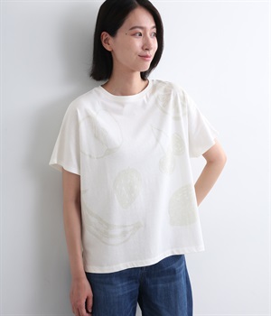 コットン天竺フルーツプリントTシャツ(オフホワイト-L)