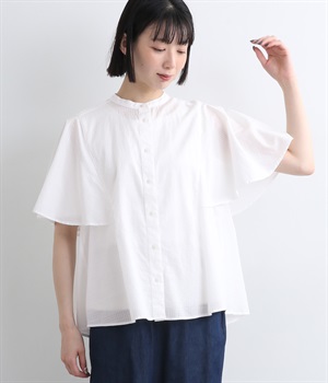 アキハチェックフレアスリーブブラウス(オフホワイト-L)