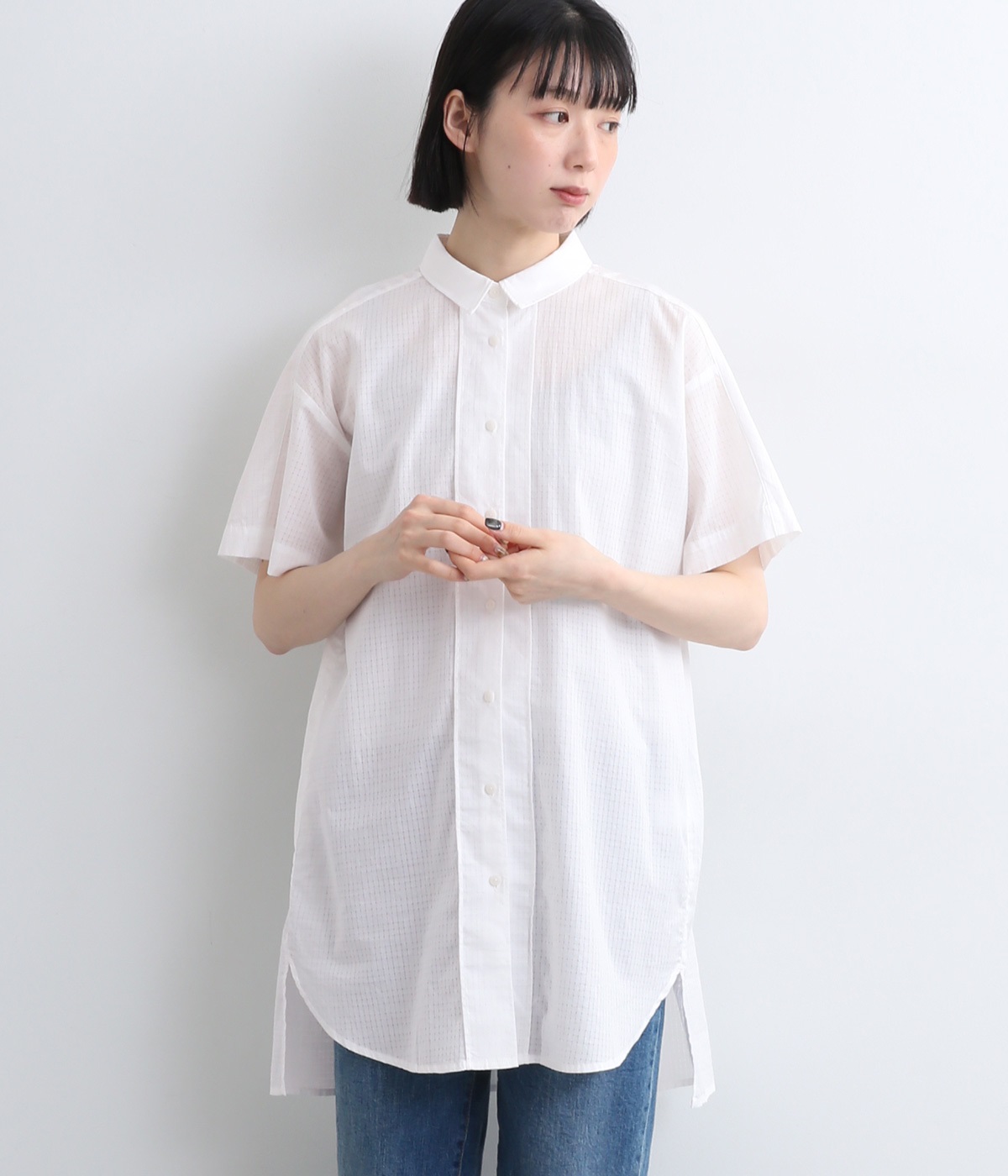 アキハチェックロングシャツ(オフホワイト-ONESIZE)