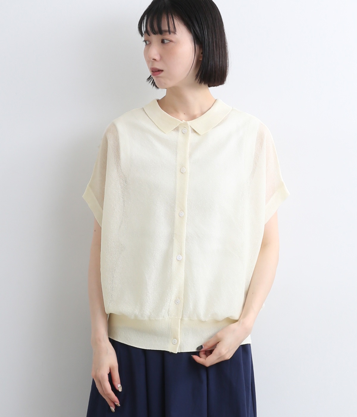 アクリルポリエステル強撚糸ハイツイスト2wayニットプルオーバー(オフホワイト-ONESIZE)