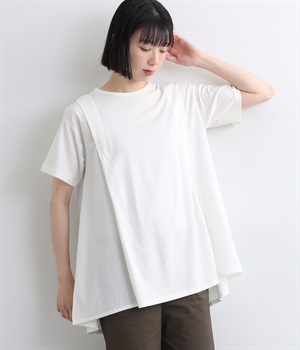 コットン強撚天竺サイドフハクフレアプルオーバー(オフホワイト-L)