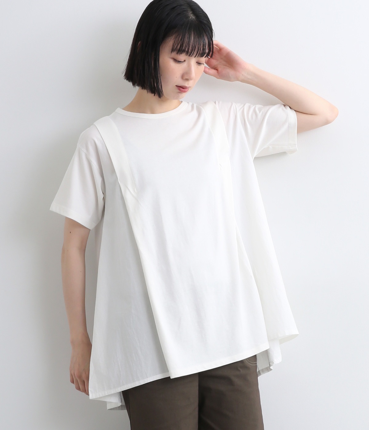 コットン強撚天竺サイドフハクフレアプルオーバー(オフホワイト-M)