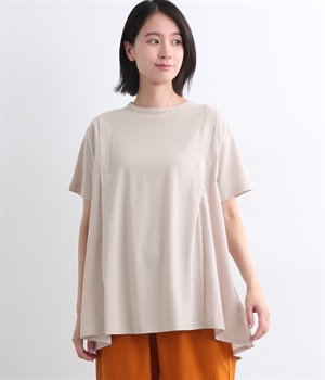 コットン強撚天竺サイドフハクフレアプルオーバー(グレー-L)