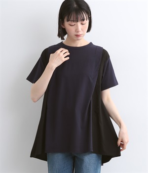 コットン強撚天竺サイドフハクフレアプルオーバー(ネイビー-L)