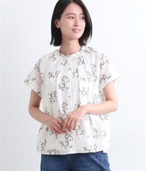 コットンボイルスモールフラワープリントドルマンブラウス(オフホワイト-ONESIZE)