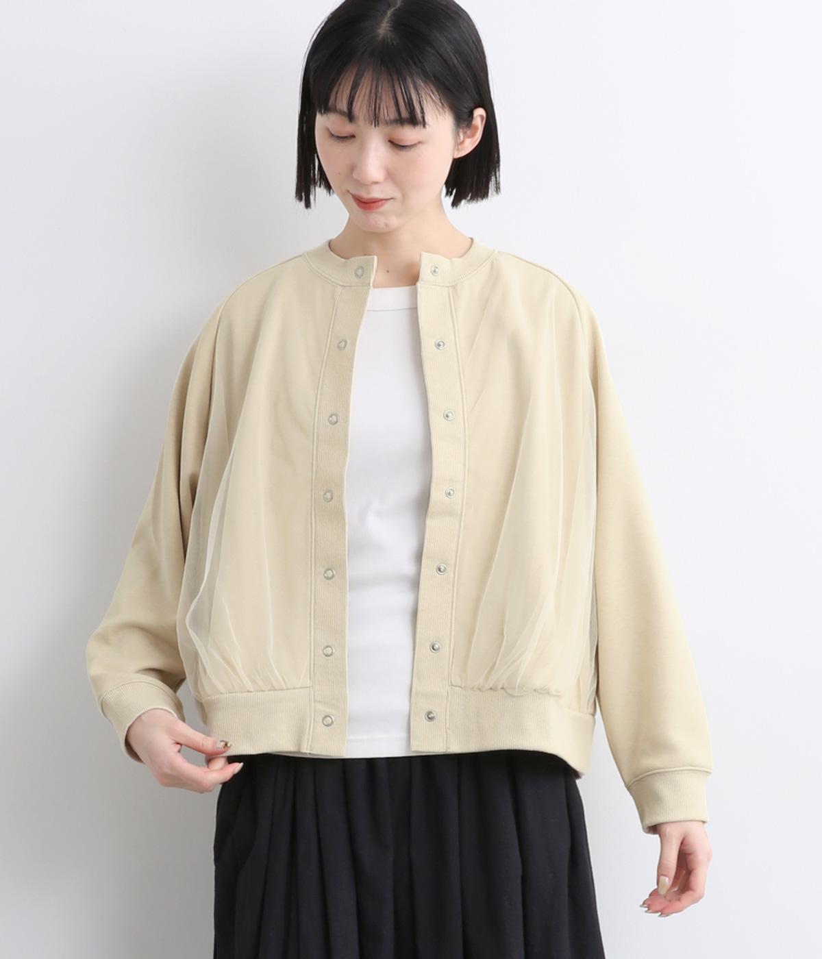 チュールレイヤード裏起毛カーディガン(アイボリー-M)