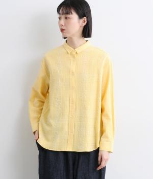 先染めチェックコットンシャーリングブラウス(イエロー-M)