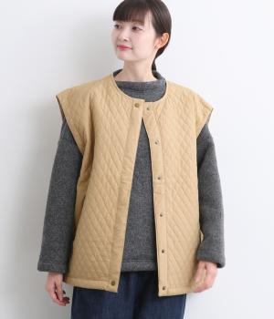 撥水キルティングジャケットベスト(ベージュ-F)